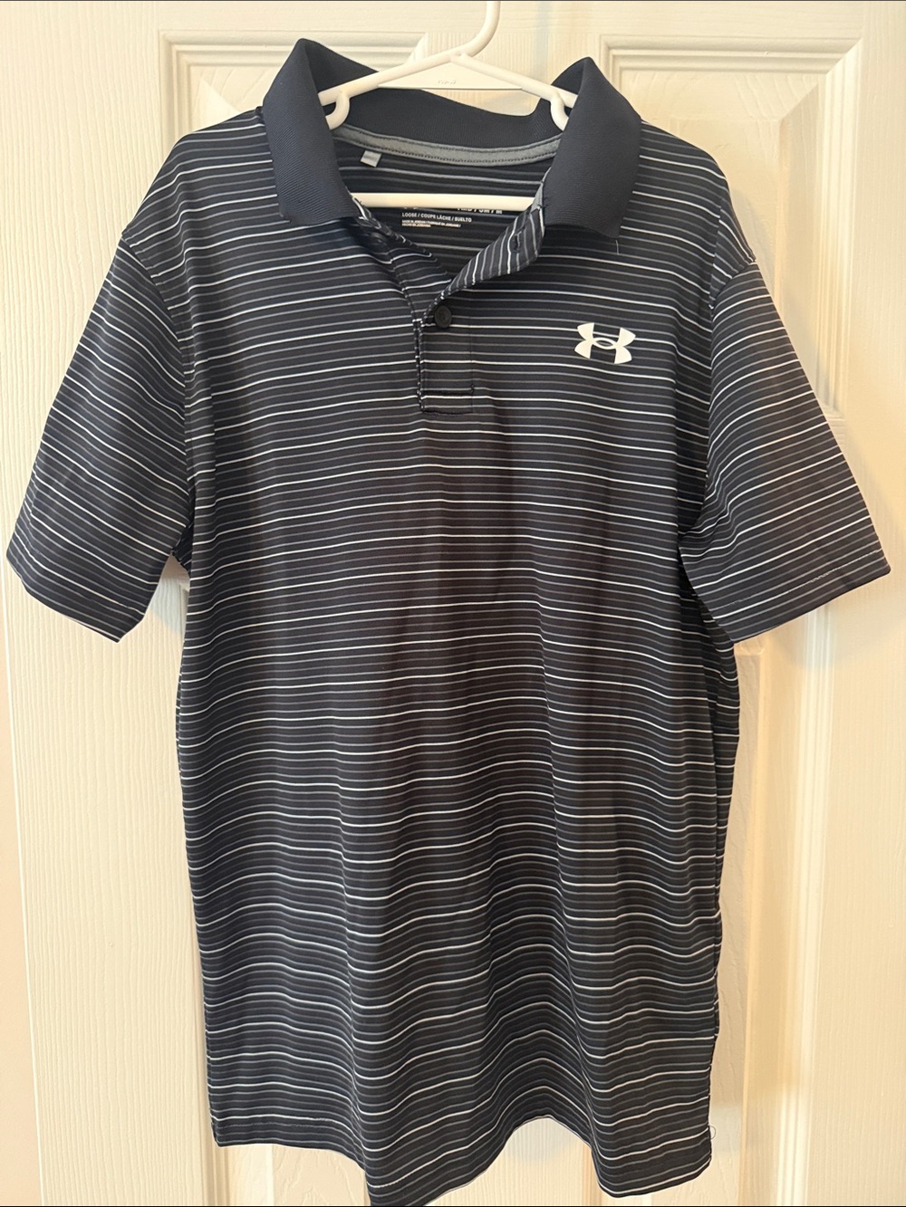 Under Armour Men’s Navy and White Striped Polo